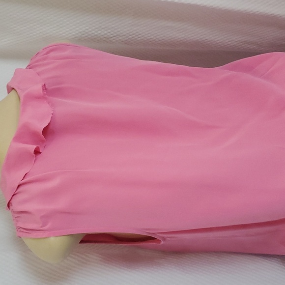 Banana Republic Dress Size 8 Pink Ruffle Drawstring 100% Silk - Picture 4 of 12